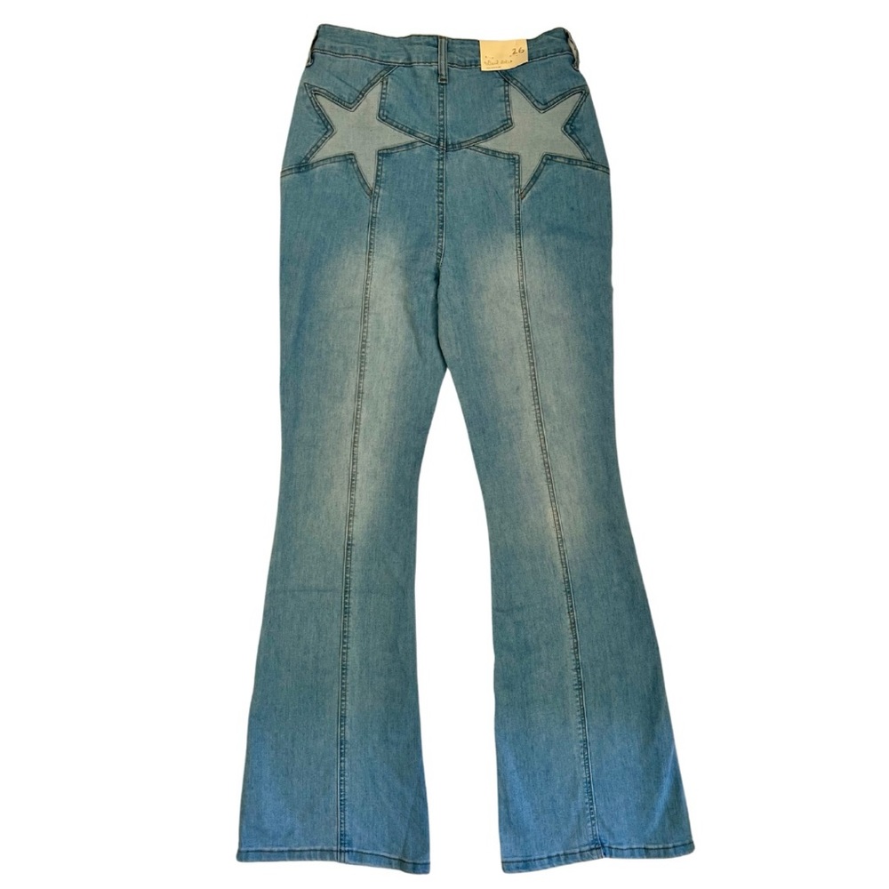 NWT Alter’d State High Rise Flare Denim Jeans Star Pockets Size 26